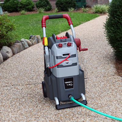 BRIGGS & STRATTON® Pressure Washer - This pressure washer can be used for anything from cleaning your car, to cleaning your patio, to removing dirt or paint from your house. It features RotoScrub cleaning nozzle, heavy duty 1.6 GPM axial pump, adjustable spray wand from 0 to 40 degrees and a pressurized hose reel.  It uses 80% less water than a garden hose.